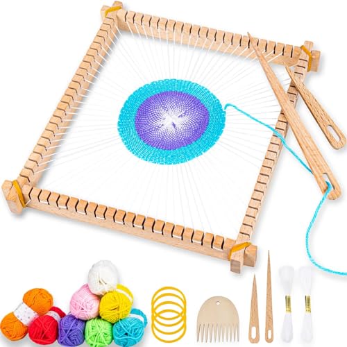 Lemonfilter Weaving Loom for Kids,10 x 11in Large Knitting Frame Arts and Crafts Wooden Weaving Loom Kit for Adult Beginners Gift for Birthday Ages 4