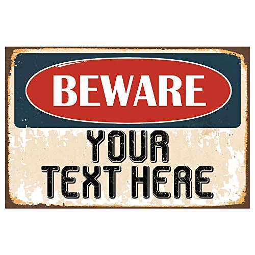 Beware of Custom Personalized Man Cave Signs | Custom Metal Garage Signs | 8 x 12 Inch | Workshop Man Cave Signs and Decor | Men's Mancave Decor and Accessories for Home, Garage, Babe Cave