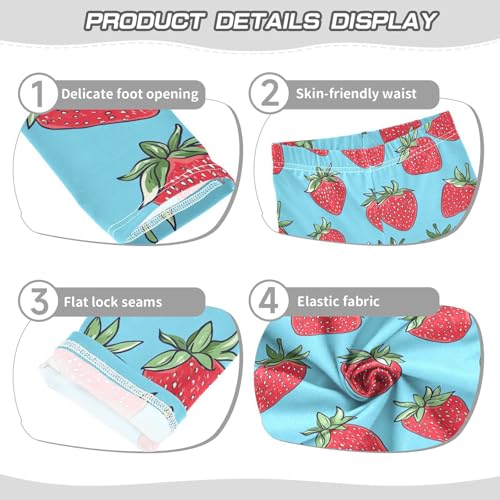 Wusikd Strawberries Girls' Leggings Toddler Doodles Blue Kids Yoga Pants Dance Active Tights 4T3