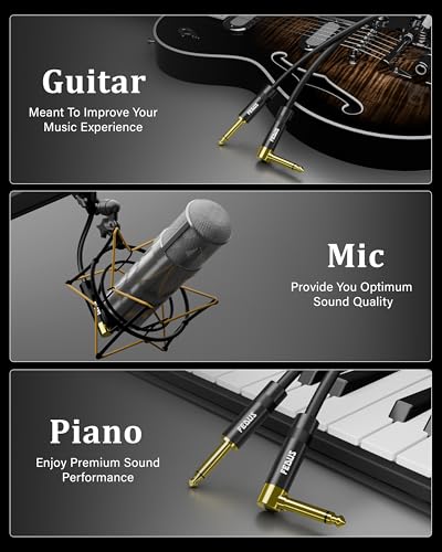 Image of FEDUS Maestro Pro 1 /4 Inch Guitar Cable 1.5 Meter, 6.35mm TS Mono L-Shape Right Angle Audio Cord for Electric Bass, Acoustic Guitar, Amplifier, Keyboard & Mixer, Heavy Duty Nylon Braided, Gold Plated