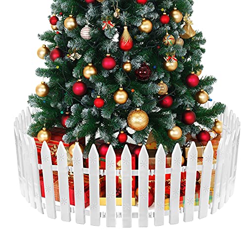 MCEAST 24 Pieces Christmas Tree Fences White Picket Fence Border 4.6 x 12 Inches Mini Plastic Decorative Fences for Home Wedding Fairy Garden Party
