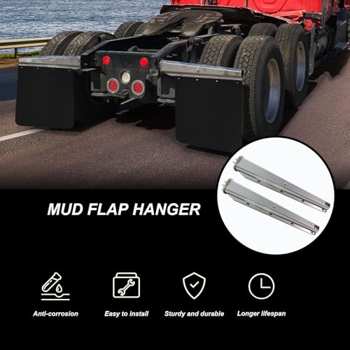 Image of Stainless Steel Straight Spring Loaded Mud Flap Hanger with Reflective Tapes Bracket Heavy Duty Mudflap Holder Set for Semi Trucks 1-1 /8 inch Bolt Spacing 29.5 inch Length (2pcs)