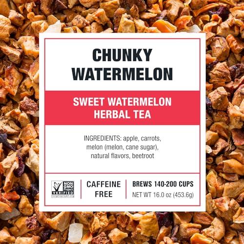 Image of Tiesta Tea - Chunky Watermelon, Loose Leaf, Sweet Watermelon Herbal Tea, Premium Non-Caffeinated Fruit Blend, Makes Hot or Iced & Brews Up to 200 Cups, 16oz Resealable Bulk Pouch