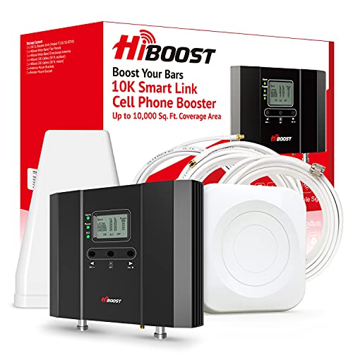 HiBoost Cell Phone Signal Booster for Home with Smartphone APP, Up to 10,000 sq. ft, All US Carriers- AT&T, Verizon, T-Mobile, Sprint & More, FCC Approved