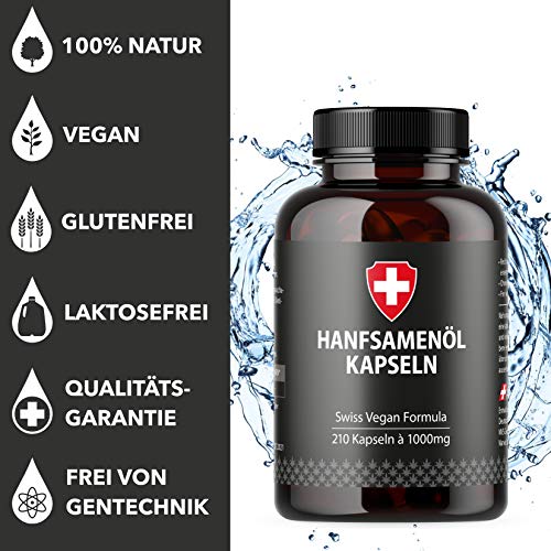 Hanföl in Softgel-Kapseln | Hochdosiert mit 1000mg Hanfsamenöl pro Kapsel | Von Active Swiss | Kaltgepresst für 210 Tage / 7 Monate