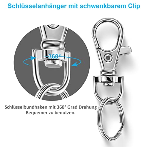 12 Stück drehbare Karabinerverschlüsse, Schlüsselanhänger Drehverschlüsse, Karabinerhaken Karabinerverschluss Schlüsselketten Clip, karabinerhaken mit Schlüsselringringe
