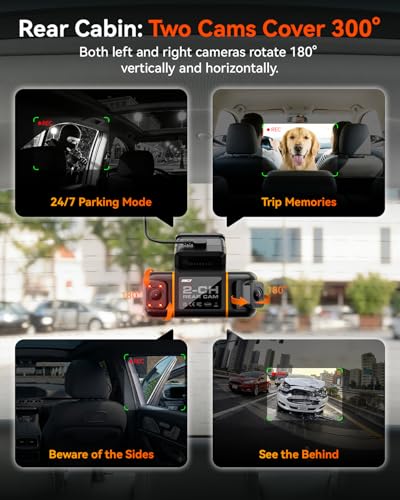 Image of IIWEY N9 5 Channel Dash Cam 360 View, 5.8G WiFi-6 with App, Free 128GB Card, FHD Front & Rear Inside, Left, Right Dash Camera for Car, 12 IR Lights Night Vision, GPS, 24 /7 Parking Mode, G-Sensor