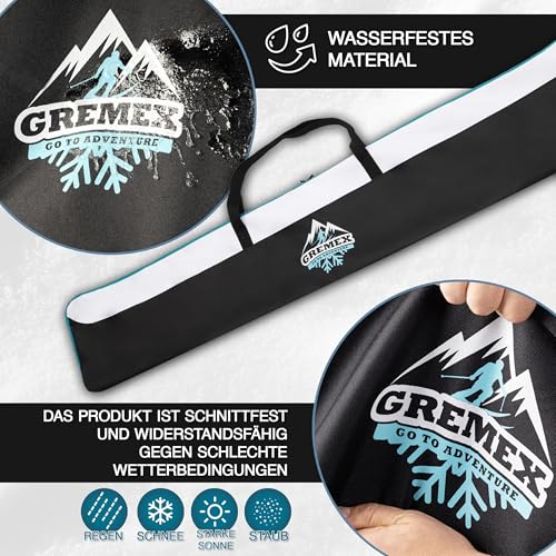 GREMEX Skitasche 180 cm - Skisack für 1 Paar Ski - wasserdichte leichte Tasche - Robuste Aufbewahrung für Alpinski und Skiausrüstung - Ergonomisches Ski Zubehör Kompakt