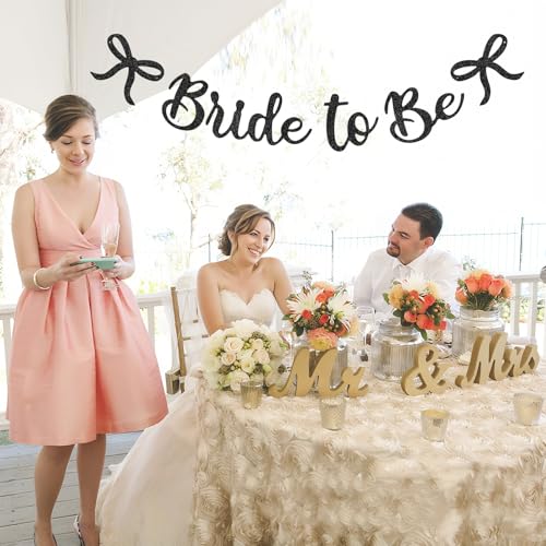 Image of Bride to Be Banner, Black Bride to Be with Bow Glitter Bachelorette Banner