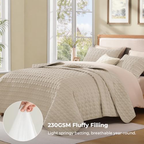 Image of Litanika King Quilt Bedding Set, 3 Pieces Beige Bedspreads & Coverlets Set | Cloud-like Soft, Breathable, lightweight, All-Season, Multi-Scenario, Machine Washable