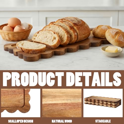 Set de 3 bandejas de servir de madera de acacia 14 x 5.5 pulgadas miniatura 3