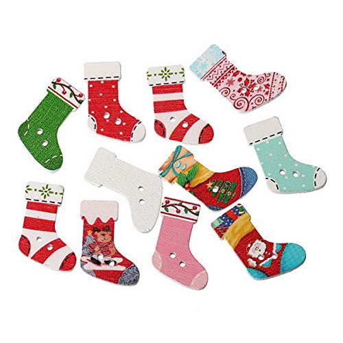 Mixed Christmas Stocking Wood Buttons for Sewing Scrapbooking 100pcs