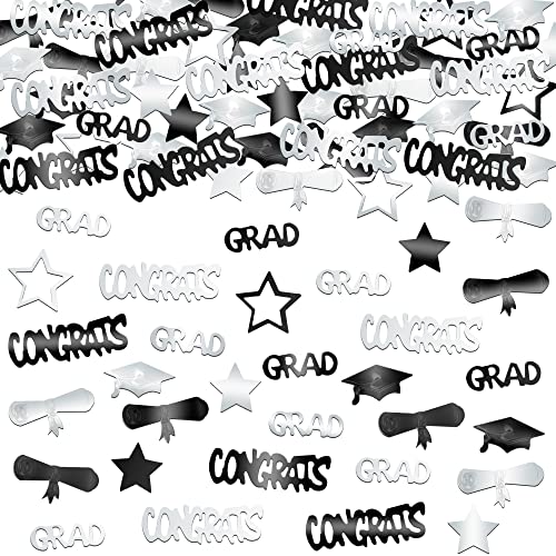 Image of KatchOn, Black and Silver Graduation Confetti - Pack of 1300 | Grad Confetti for Graduation Decorations 2026, Black and Silver 2026 Graduation Decorations, Grad Table Decorations 2026