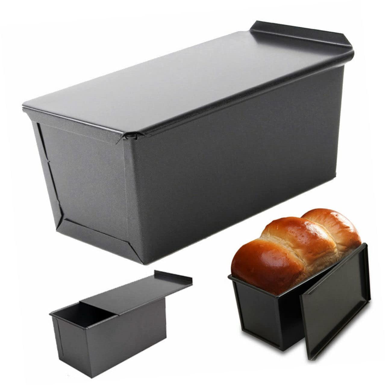750g Moule à Pain Rectangulaire avec Couvercle Coulissant Noir