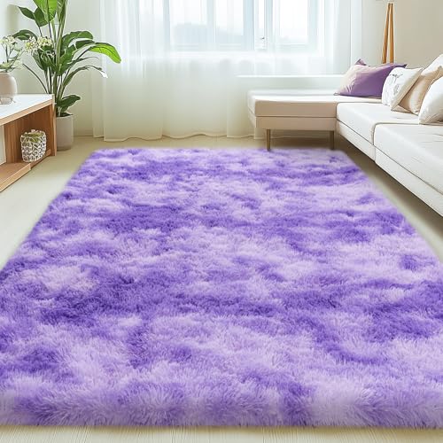 6x9 Rugs for Living Room, Large Fluffy Area Rugs for Bedroom, Soft Carpet Shag Kids Room Rug, Non-Slip Fuzzy Rugs Indoor (Purple TieDyed, 6ft x 9ft)
