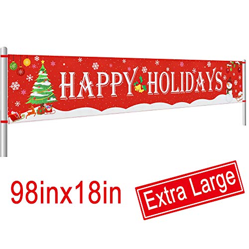 Large Happy Holidays Banner Outdoor | Red Christmas Banner Decorations
