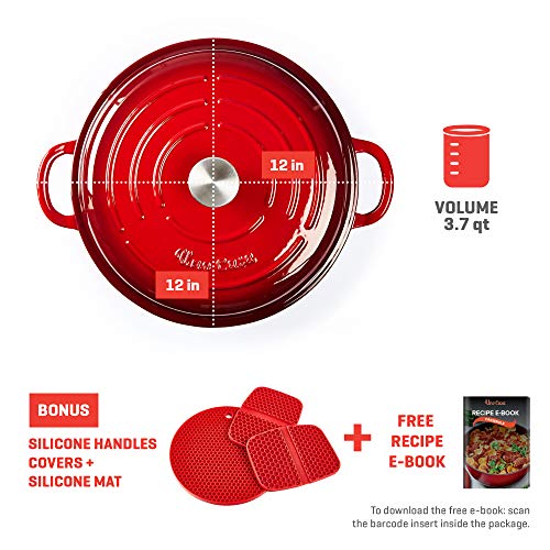 Uno Casa Enameled Cast Iron Skillet - Casserole Dish with Lid - 3.7 Quart Enamel Cookware Pot - Enameled Cast Iron Dutch Oven with Lid