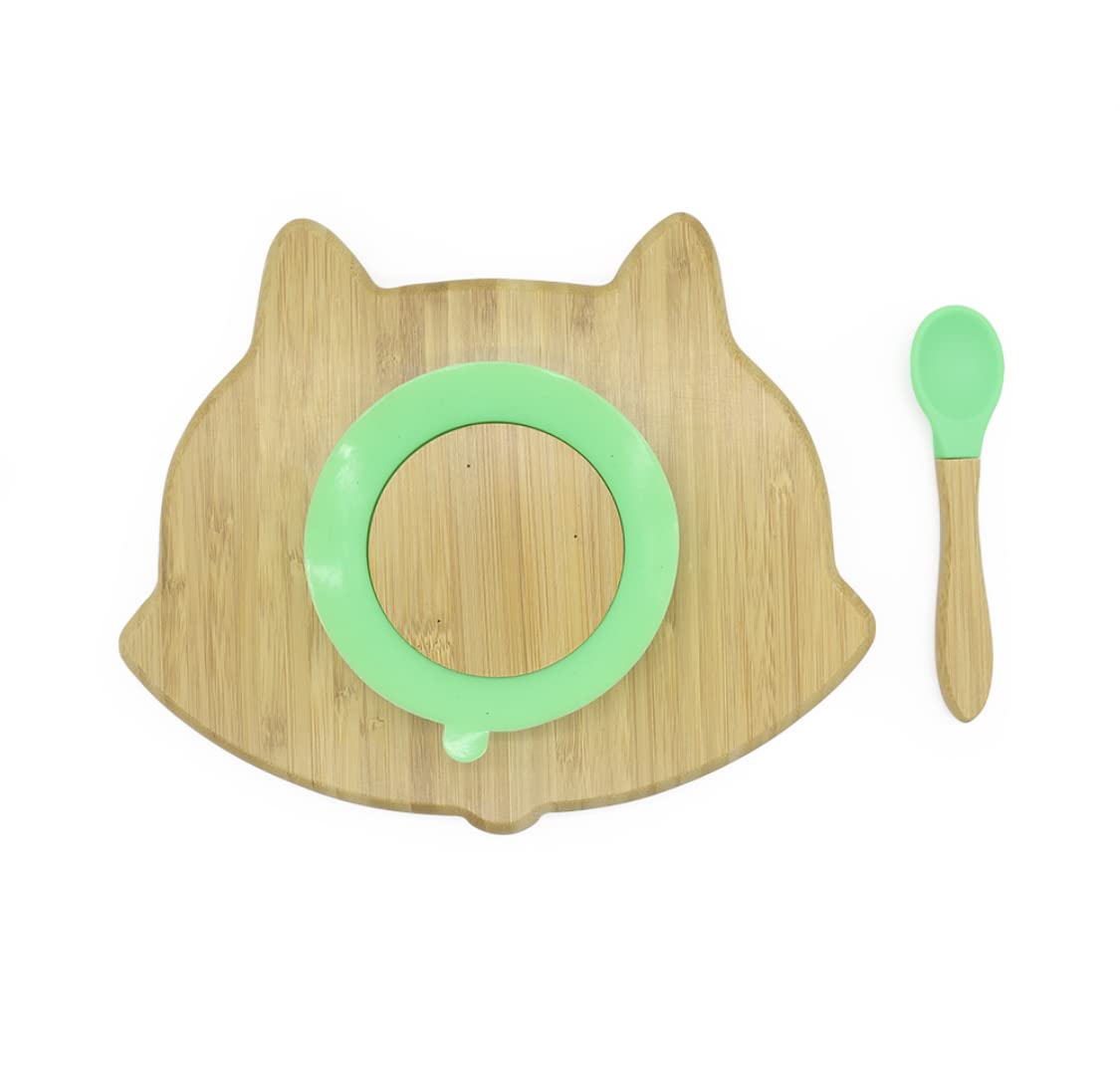 Fox Shaped Suction Bamboo Plate with Spoon