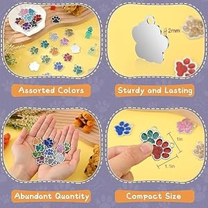 Abbylike 60 pcs personalized dog tags blank pet id tags custom glitter paw pet tag cute metal cat name tag small diy engraved puppy name tag for dogs petssilver   cucciolini doodles