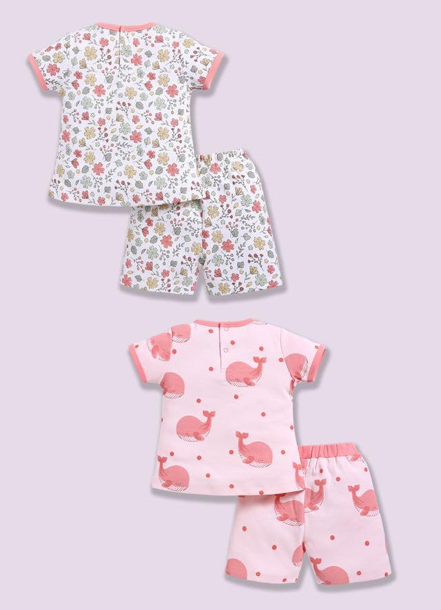 Image of Baby Girls 100% Cotton Printed Half Sleeve T-shirt & Short Summer Clothing Sets (Pack Of 2)