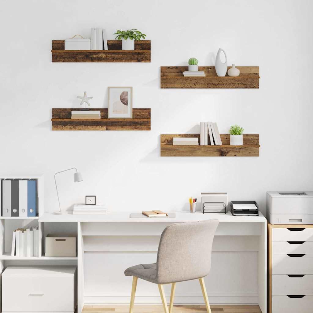Estantería de pared, 4 unidades, madera recuperada, 80 x 11,5 x 18 cm, ahorra espacio y es resistente, con soporte invisible para salón, dormitorio, oficina, cocina, baño, pasillo, habitación