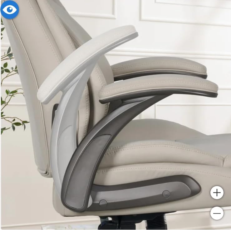 Close-up of the flip-up armrest mechanism on the L.a.Z.-Boy office chair