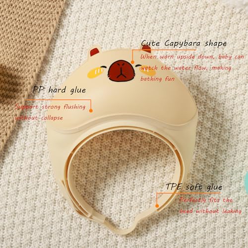 Image of Baby Shower Cap - Waterproof Bath Visor for Toddlers 1-3 Years, Extra Soft Silicone Hair Washing Hat for Kids, Keep Water Out of Eyes (Khaki)
