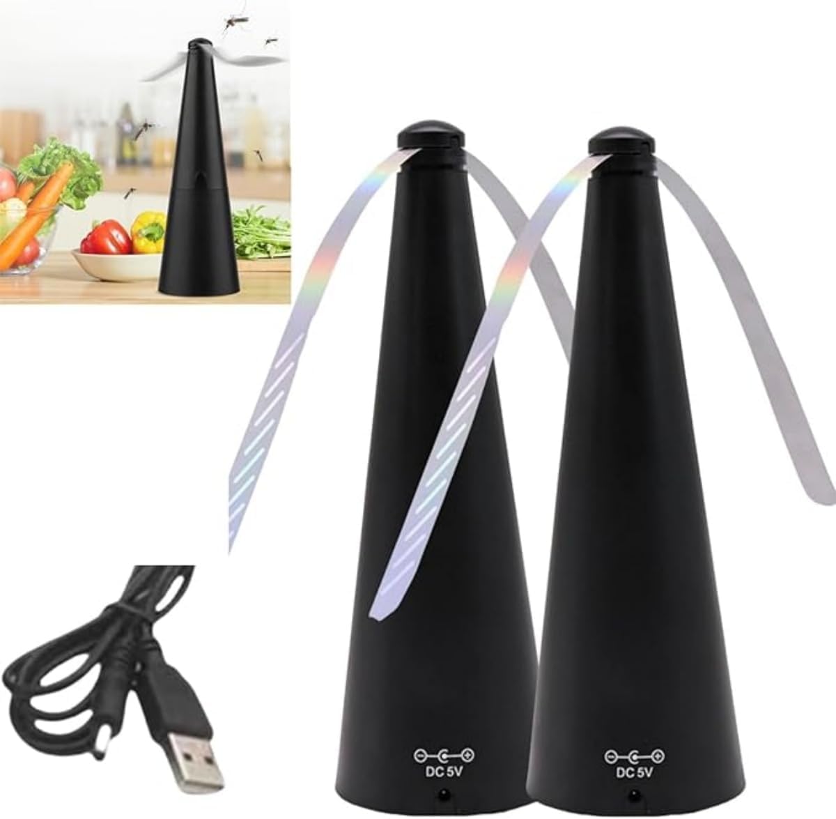 Fly Fans For Tables, Fly Spinner For Table, Portable Fly Deterrent Fans for Food Tables, USB Plug-in & Batteries Powered, Portable Fan Gadgets For Indoor Oudoor Picnic BBQ Party Home Camping Kitchen