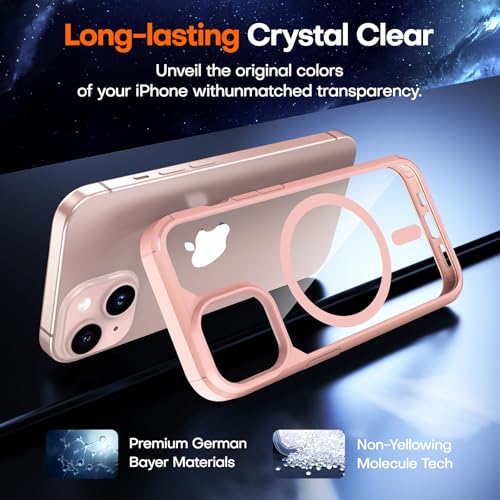 Image of TAURI for iPhone 15 Case, Compatible with MagSafe [Anti-Yellowing] with Screen Protectors, Military-Grade Protection, Shockproof Slim Magnetic Phone Case for iPhone 15 6.1 inch, Pink | with Screen Protector, Not-Yellowing Military-Grade Protection, Shockproof Slim Magnetic Case for iPhone 15