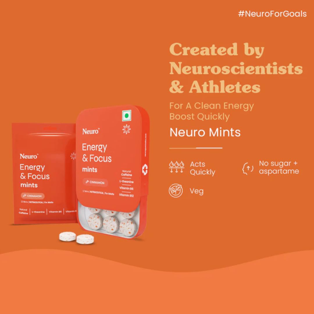 NeuroGum Energy Caffeine Mints - Sugar Free with L-theanine + Natural Caffeine + Vitamin B12 & B6 - Energy & Focus Supplement for Women & Men Vegan, Cinnamon Flavor | Pack of 1 (12 Mints) 1