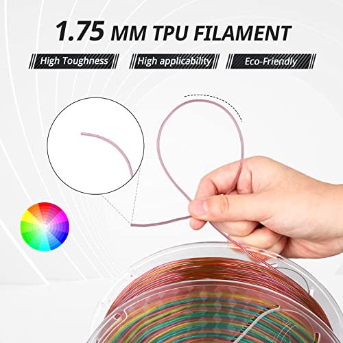 Image of AMOLEN TPU 3D Printer Filament, Transparent Multicolor Rainbow TPU 1.75mm, Color Change Flexible Soft TPU 3D Printing Filament Supports High Speed, 1kg Spool(2.2lbs)