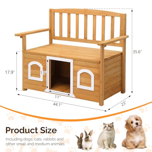 Image of VINGLI Outdoor Storage Bench with Built-in Dog House, 2-in-1 Outdoor Waterproof Patio Bench with Pet Kennel for Patio Backyard Porch (Natural)