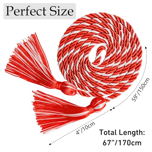 Image of Graduation Honor Cords Red and White Graduation Cords with Tassels, 67 inch Long for Graduation Students