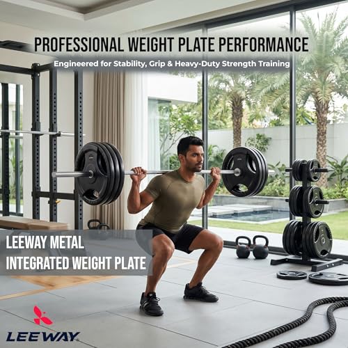 Image of LEEWAY Rubber Weight Plates (7.5kg x 2) | 31mm Dia | Rubber Coated Metal Integrated Weights for Barbell Rod | Standard Rod Compatible Dumbbell Spare Gym Weight Plates for Home Gym Equipment Workout (7.5kg Pair)