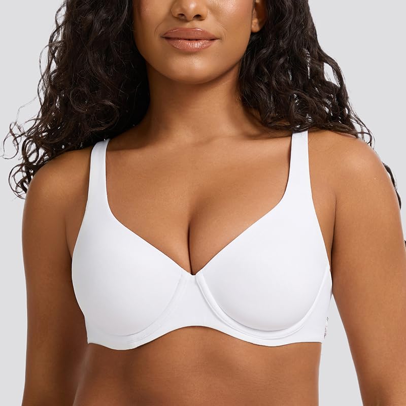 MELENECA Biustonosz Minimizer z Dekoltem w Serek (V-neck) — z Fisbiną, Plus Size, Plunge, Bez Wypełnienia, Bezszwowy (T-shirt)