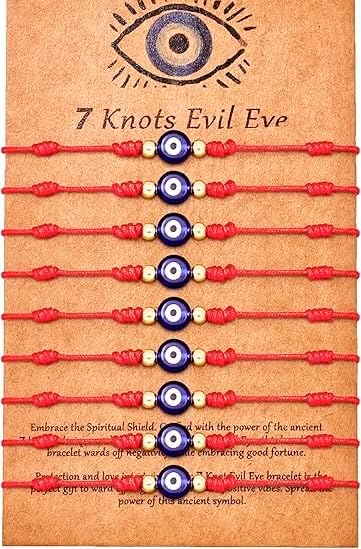 9pcs Evil Eye 7 Knot Lucky Kabbalah Bracelets, Rakhi for Brother and Bhabhi Adjustable Red String Amulet for Women Men with Gold Bead, Protection Jewelry Hand Bracelet