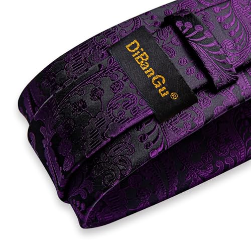 Image of DiBanGu Mens Paisley Tie Sets Silk Jacquard Woven Floral Necktie and Pocket Square Cufflinks Wedding Business Party