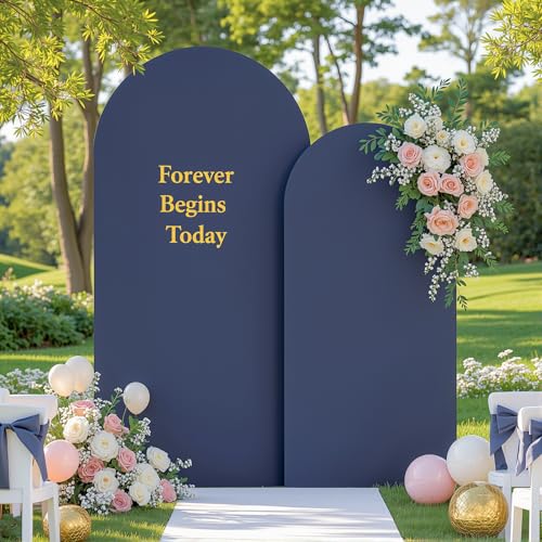 HB HBB MAGIC Navy Blue Arch Backdrop Cover Set of 2 Navy Blue Arch Cover 7.2 and 6ft Wedding Arch Cover Stretchy Backdrop Bridal Baby Shower Birthday Party Arches Stand Covers Spandex by HB HBB MAGIC - Used condition - Image 2