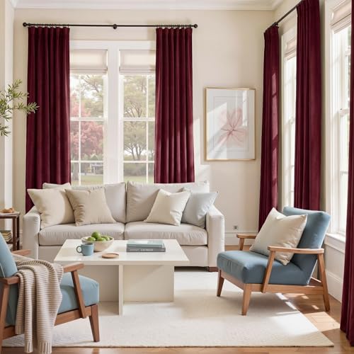 Nemia Burgundy Velvet Curtains Thermal Insulated Blackout Curtain for Bedroom Window Living Room Darkening Luxury Vintage 90 Inches Long Heavy Drapes Panels Rod Pocket Set of 2 by Nemia - Used condition - Image 3