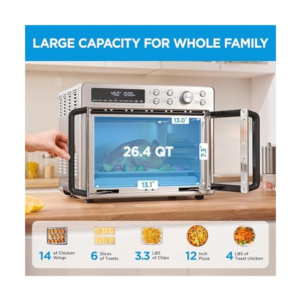 Midea Flexify French Door Toaster Oven Air Fryer Combo, 26.4 QT, Extra Large Air Fryer Countertop Oven 10-in-1 Combo, 25% Faster Cooking and 90% Less Oil, Stainless Steel - Image 5