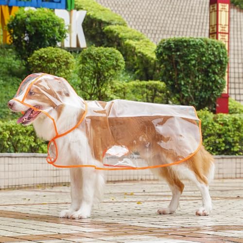 超クリア可視性犬レインコート-フルカバレッジフード付きペットレインウェア反射ストリップ、スナップボタン&リーシュ穴