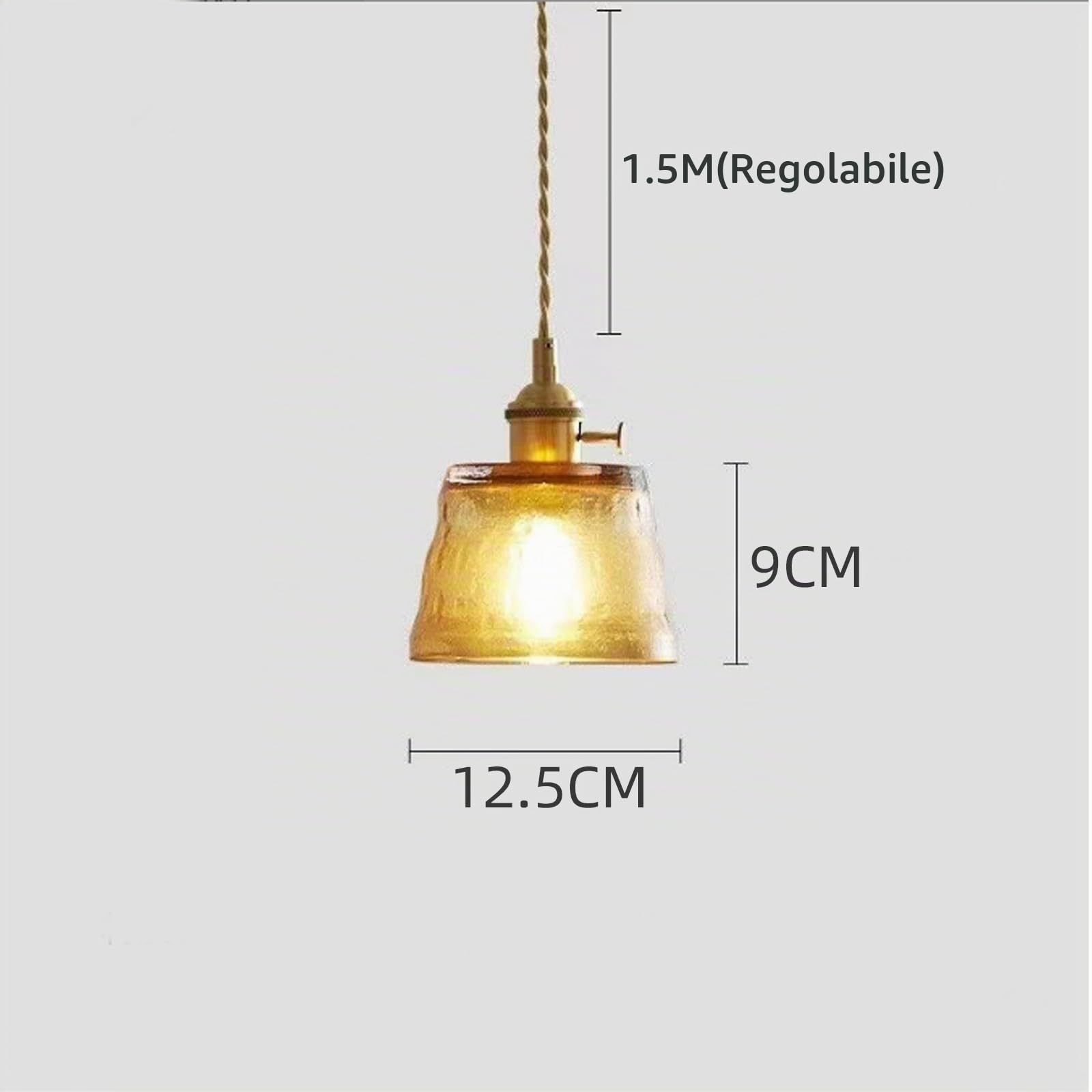 Chrasy Lampada a Sospensione Regolabile Vetro Trasparente E27 Cavo 150 cm | Portalampada in Ottone, Luce Diretta Verso il Basso, Formato Ridotto per Piccoli Ambienti, Cucina Sala da Pranzo e Bar e Casa