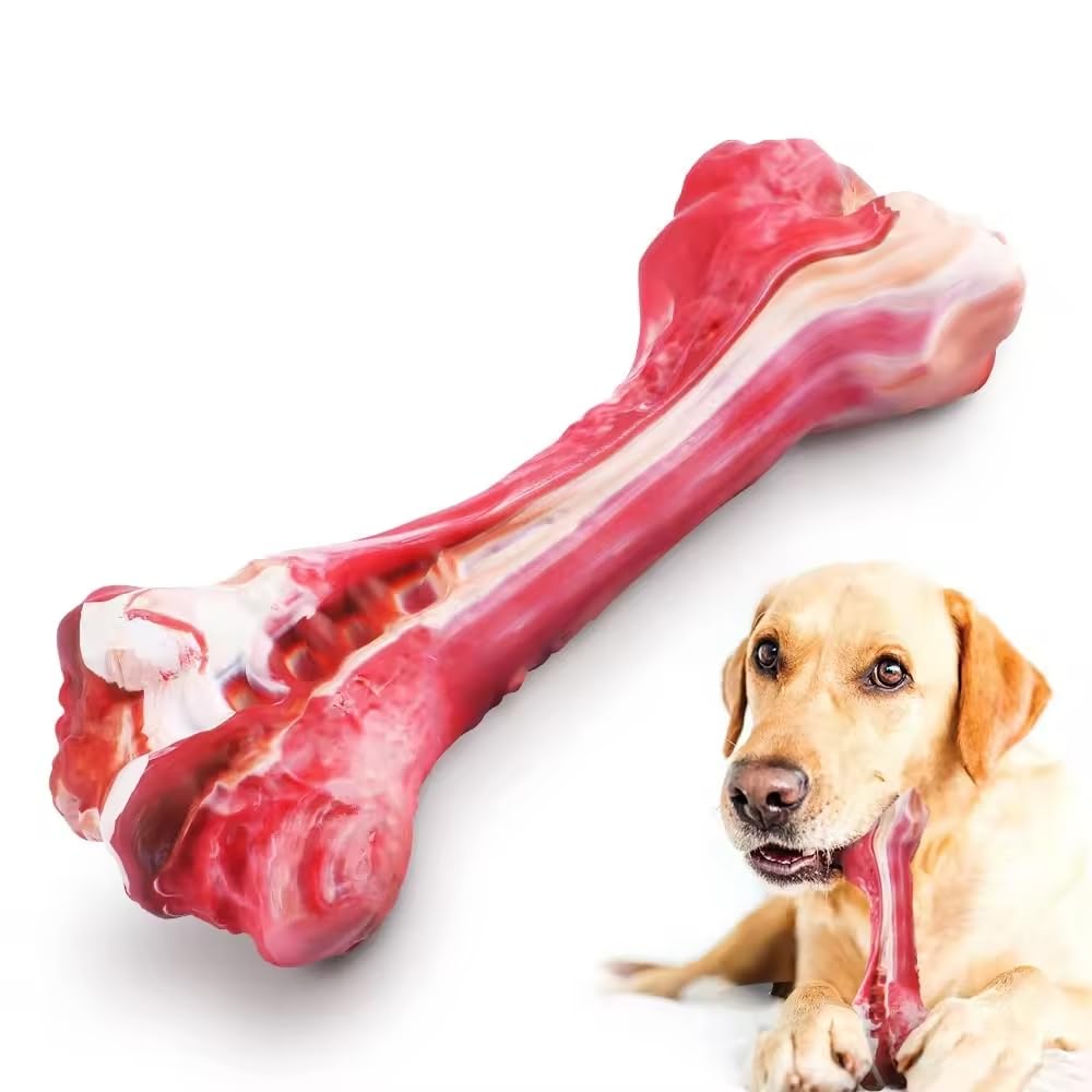 TaranNova Dog Chew Toys for Aggressive Chewers, Real Beef Flavored, Indestructible, Dental Chews for Large/Medium Dogs, Real Bone Shaped