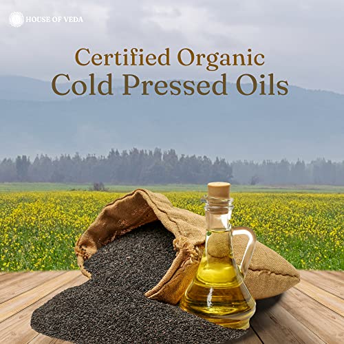 Image of House of Veda Organic Cold Pressed Sesame Oil 1L | Pure Til Ka Tel | Rich in Vitamin E & Natural Antioxidants | Rich, Nutty Flavour | Healthy Heart Cooking Oil | Certified Organic | For Cooking, Skin & Hair