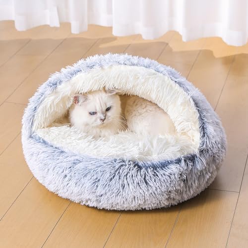 YIHANLZ cat beds for indoor cats Cat Calming Bed Donut Cuddler Nest Warm Soft Plush Cat Cushion with Cozy Sponge Non-Slip Bottom for Small Medium Pets Snooze Sleeping Indoor (Plush - Image 3