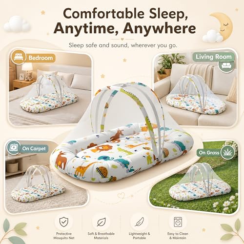 Image of StarAndDaisy 3 in 1 Baby Nest Mosquito net for Sleeping - Newborn, Mosquito net for Baby /Soft and Comfortable, Washable Cotton Design for 0-12 Months Baby (Lion Print)