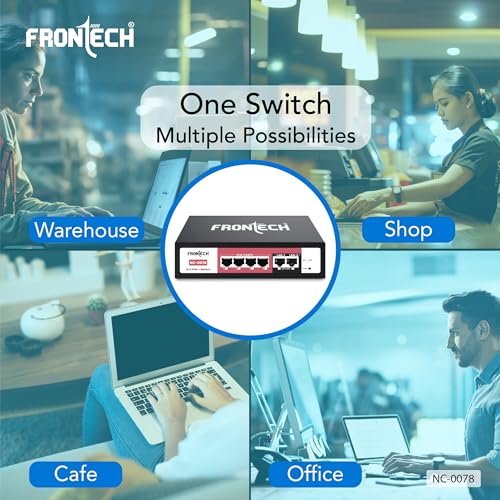 Image of Frontech PoE+ Switch | 4+2 Ports | 72W Power | 250m Extend | 10 /100 Mbps | Dual Uplink | Plug & Play | ESD Protection | Ideal for CCTV /IP Camera /NVR | 2 Year Warranty (NC-0078)