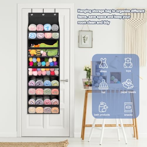 Image of Katech Over Door Knitting Organizer with 5 Clear Pocket for Yarn Enthusiasts, Hanging Storage Bag for Crochet Hooks and Yarn Balls