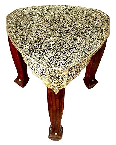 Image of Mansi Enterprises Brown & Gold Color Wooden with Brass Work 3 Leg Stool