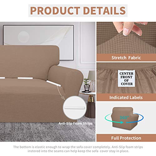 Image of Easy-Going 100% Waterproof Chair Couch Cover, Stretch Jacquard Sofa Cover | Dual Waterproof Sofa Slipcover, Leakproof Furniture Protector for Kids, Pets, Dog and Cat (Chair, Camel)